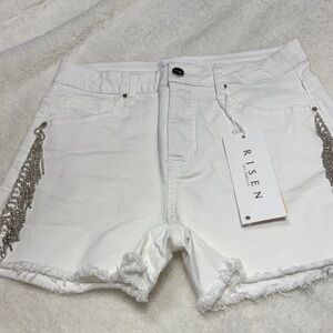 Risen Women's White Jean Shorts with Silver Details